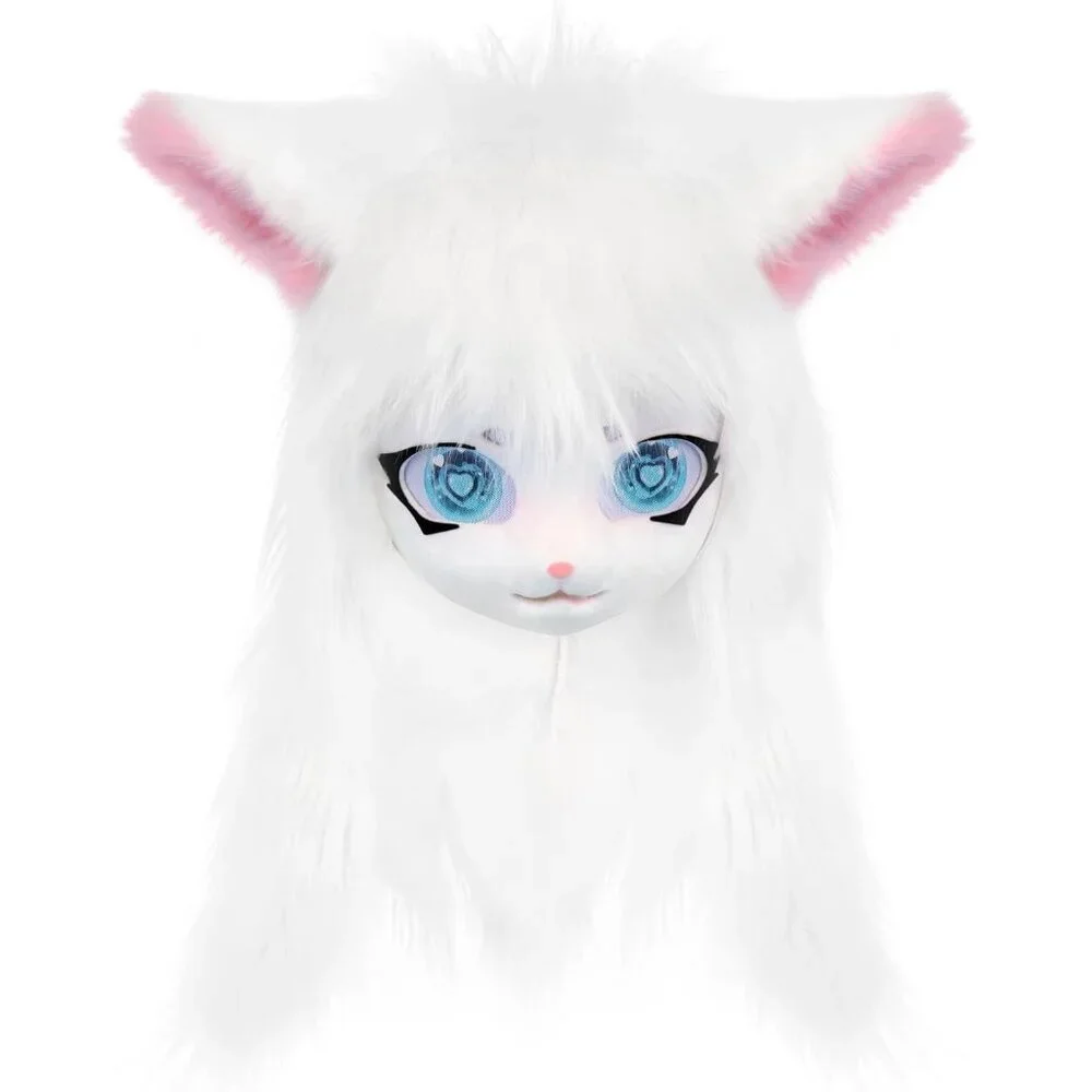 ✨Women White Animal Head Cat Cut Mask Halloween Masquerade Cosplay Costume Props